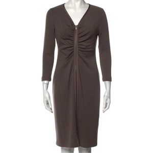 Lafayette 148 Virgin Wool Sheath Dress Three-Quarter Sleeve with V-Neck